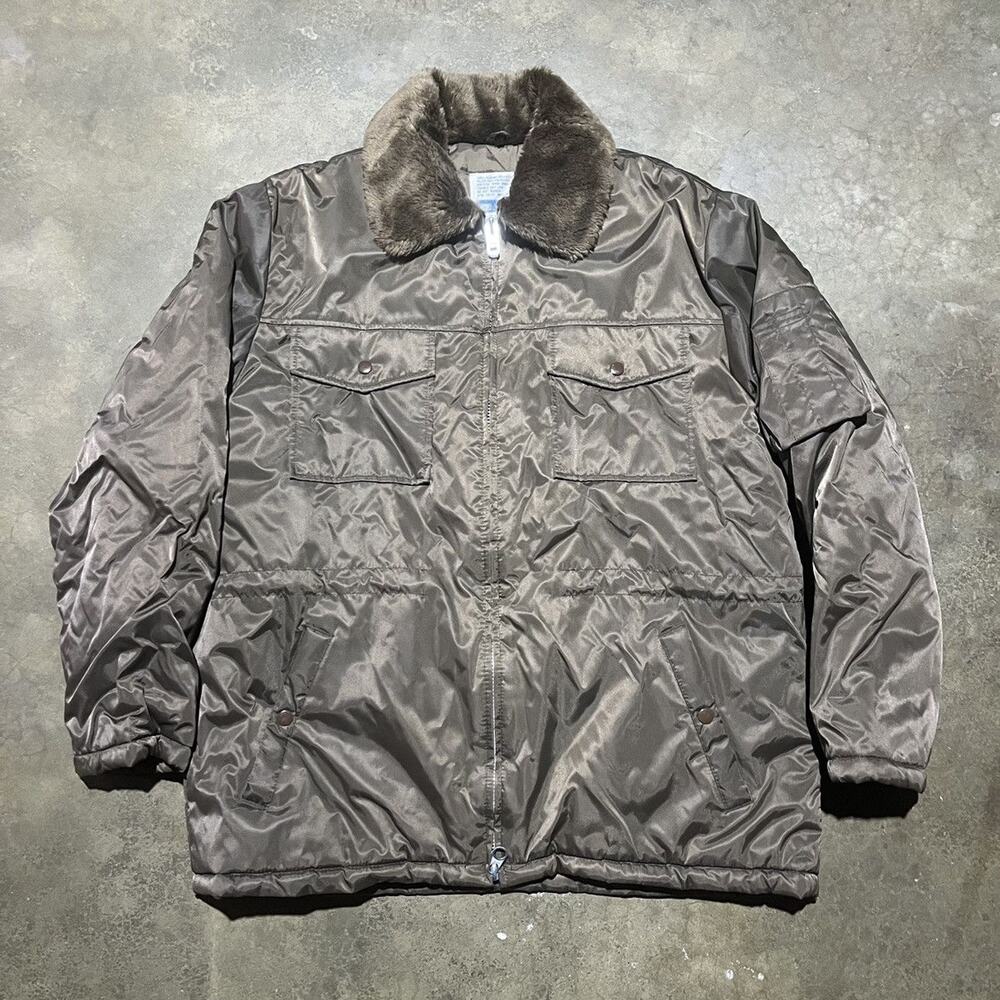 Vintage 70s Sears Work Leisure Brown Quilted Workwear Jacket